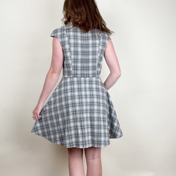 Anthropologie Plaid Mini Midi Dress Fit & Flare Retro Pleat Mid Century MCM Cute - Picture 2 of 7